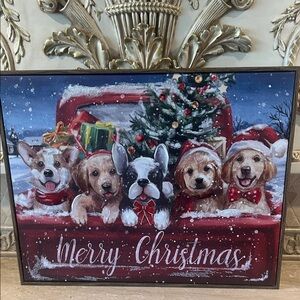 NWT Merry Christmas Puppies Holiday Canvas Art 16” x 20”